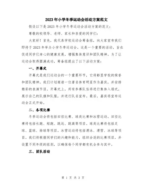 2023年小学冬季运动会活动方案范文