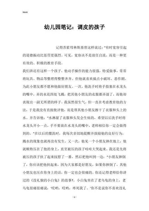 幼儿园笔记：调皮的孩子