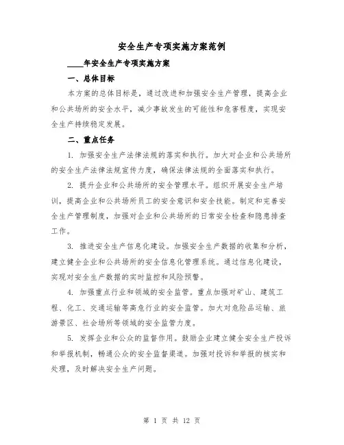 安全生产专项实施方案范例（三篇）