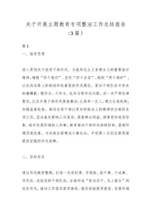 (3篇)关于开展主题教育专项整治工作总结报告
