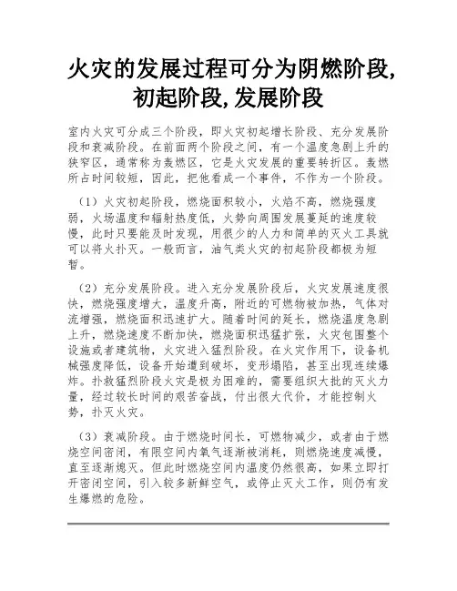 火灾的发展过程可分为阴燃阶段,初起阶段,发展阶段