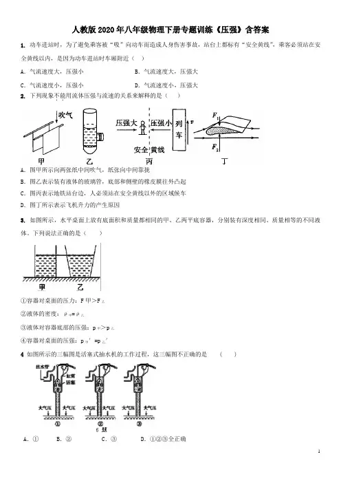 人教版2020年八年级物理下册专题训练《压强》含答案