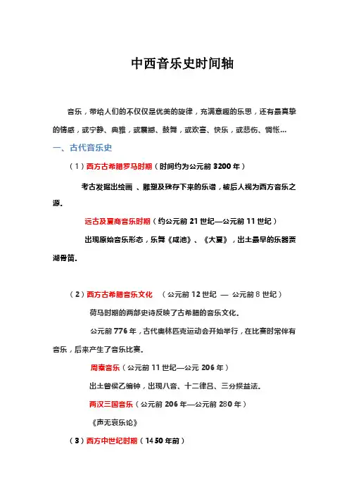 中西音乐史时间轴