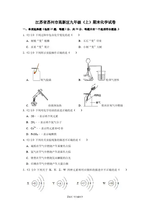 江苏省苏州市高新区九年级(上)期末化学试卷 (4)