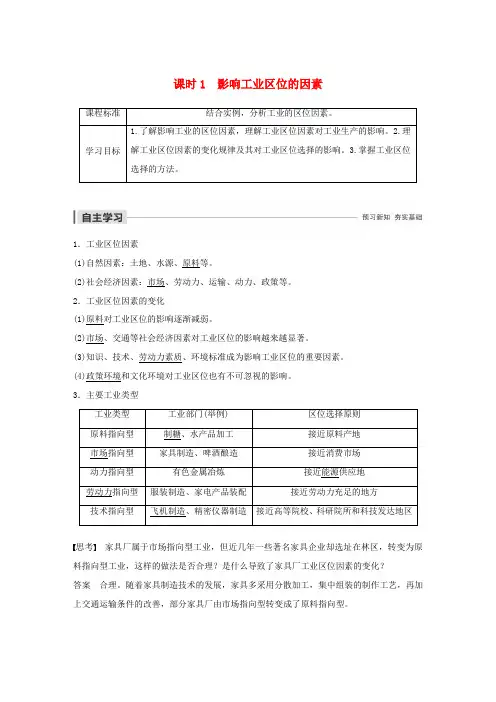高中地理 第3单元 产业活动与地理环境 第二节 工业生产与地理环境 课时1 影响工业区位的因素导学案