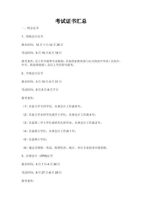 考试证书汇总