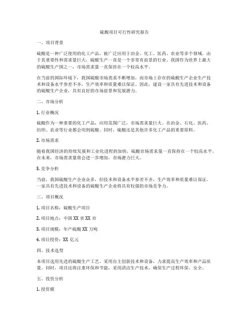 硫酸项目可行性研究报告