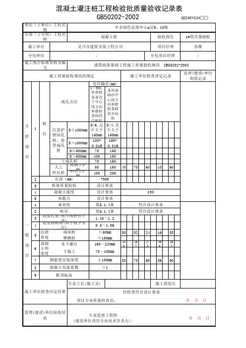 混凝土灌注桩工程检验批质量验收记录表(1)