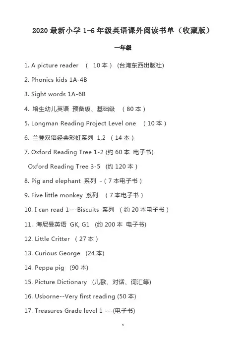 2020最新小学1-6年级英语课外阅读书单(收藏版)