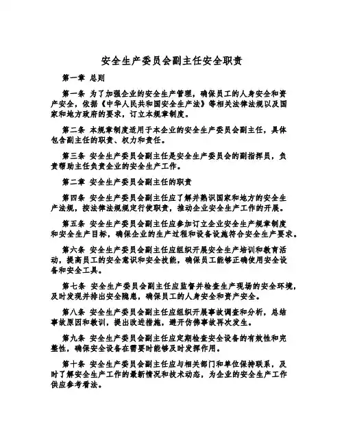 安全生产委员会副主任安全职责