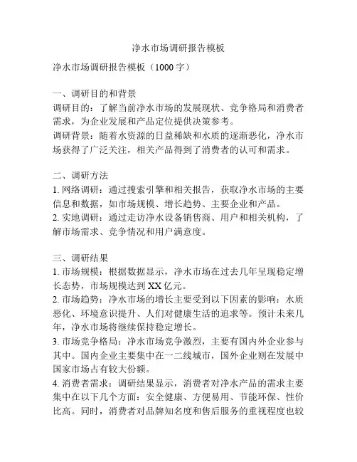 净水市场调研报告模板