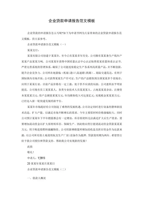 企业贷款申请报告范文模板