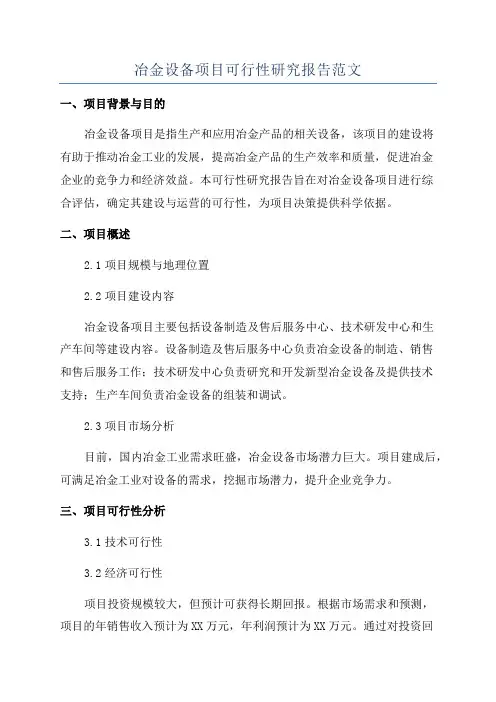 冶金设备项目可行性研究报告范文