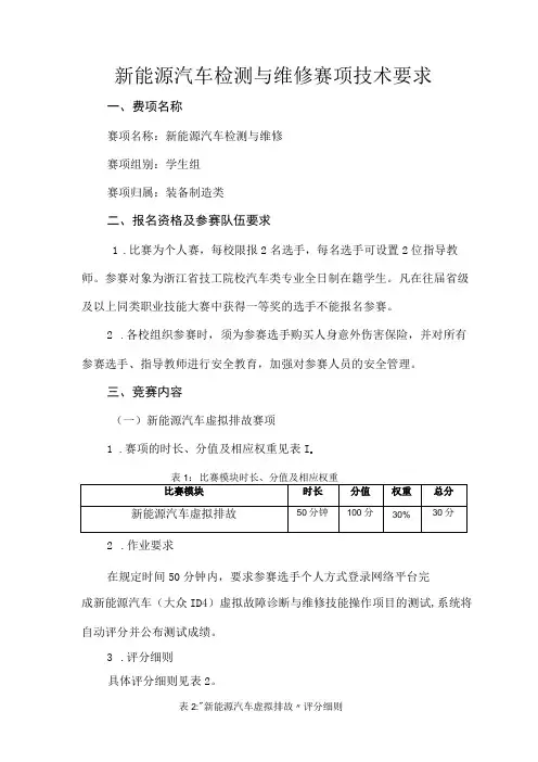 新能源汽车维修与检测赛项技术文件