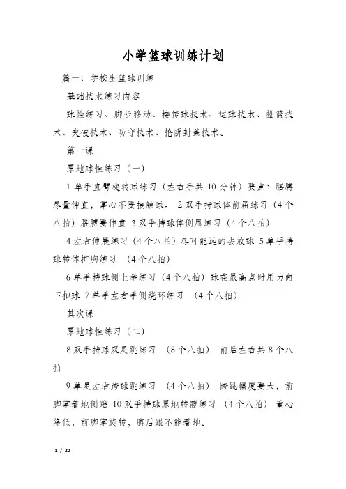 小学篮球训练计划