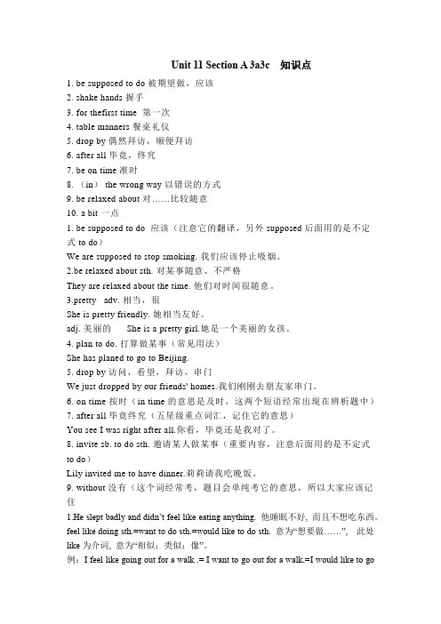 Unit11SectionA3a-3c知识点人教版九年级英语全册
