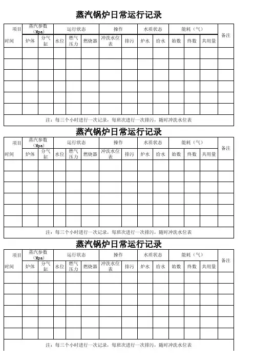 蒸汽锅炉运行记录