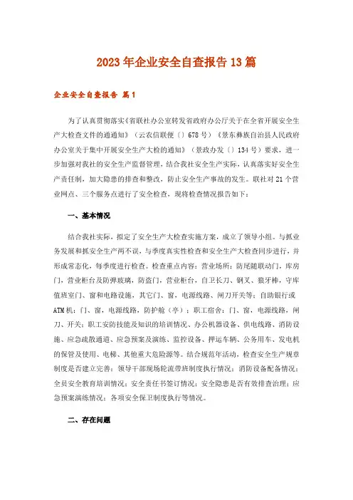 2023年企业安全自查报告13篇