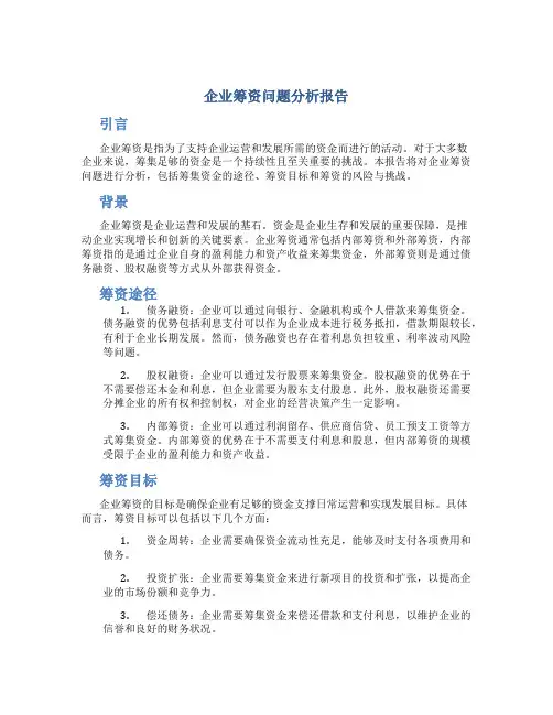企业筹资问题分析报告