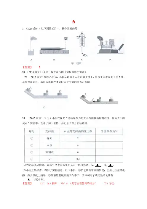 江苏省13市2015中考物理试题汇编 力