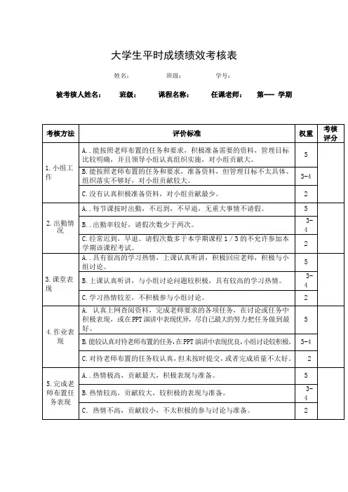 大学生平时成绩考核表