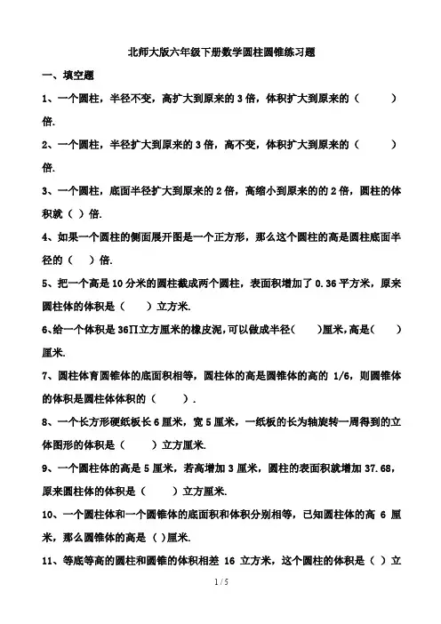 北师大版六年级下册数学圆柱圆锥练习题