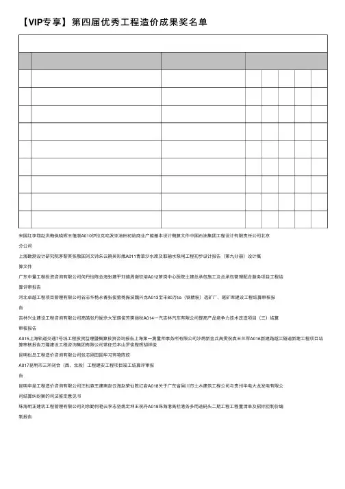 【VIP专享】第四届优秀工程造价成果奖名单