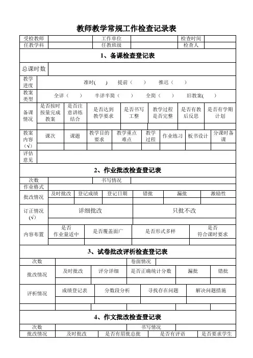 教师教学常规工作检查记录表