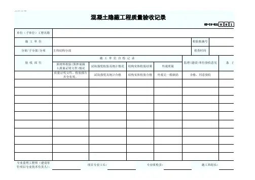 混凝土隐蔽工程质量验收记录-001