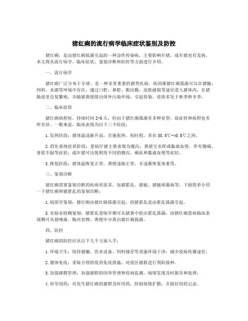 猪红痢的流行病学临床症状鉴别及防控
