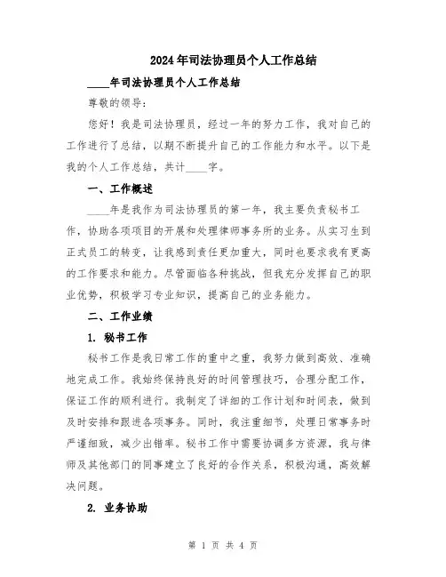 2024年司法协理员个人工作总结