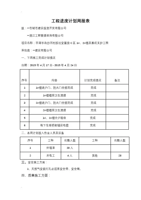 工程进度计划周报表