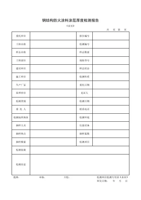 钢结构防火涂料涂层厚度检测报告