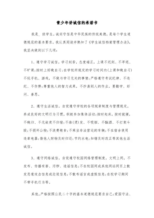 青少年讲诚信的承诺书(六篇)