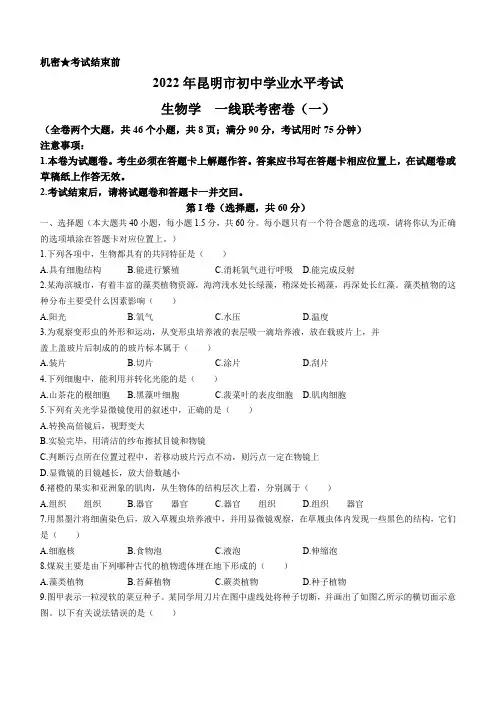 2022年云南省昆明市盘龙区俊发城思成中学中考一模生物试题(word版含答案)