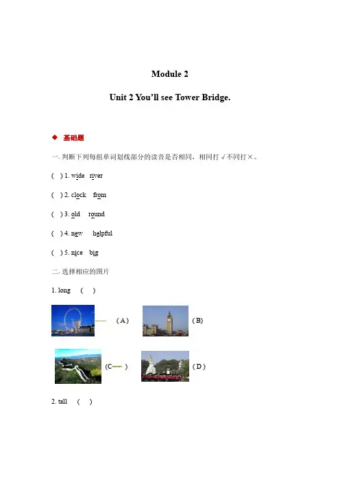 三年级下册英语一课一练-Module 2 Unit 2 Youll see Tower Bridge∣外研社 一起含答案
