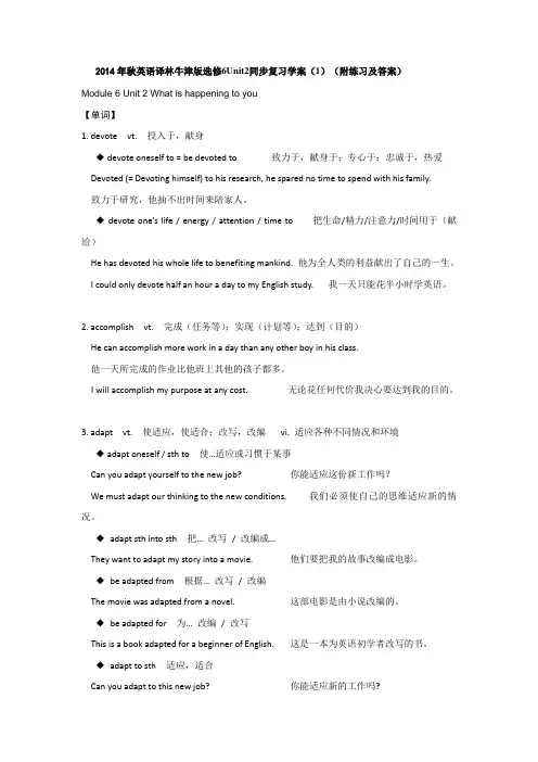 秋英语译林牛津版选修6Unit2同步复习学案(1)(附练习及答案).doc