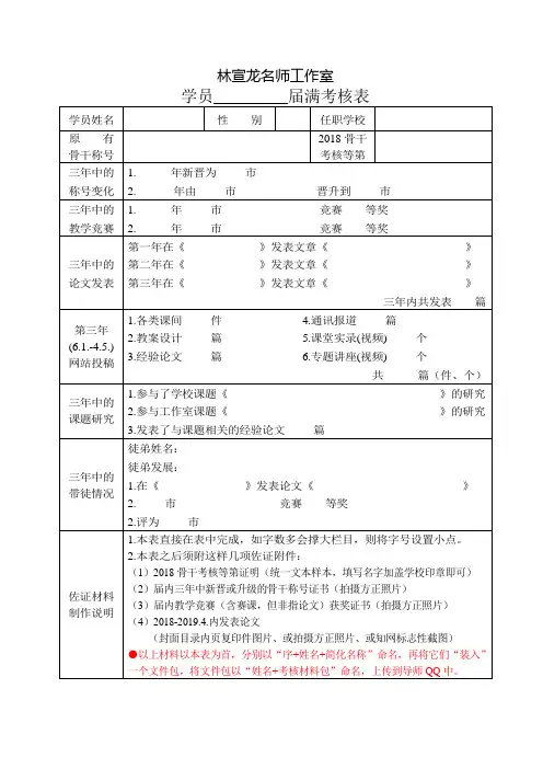 名师工作室-学员届满考核表+骨干考核证明
