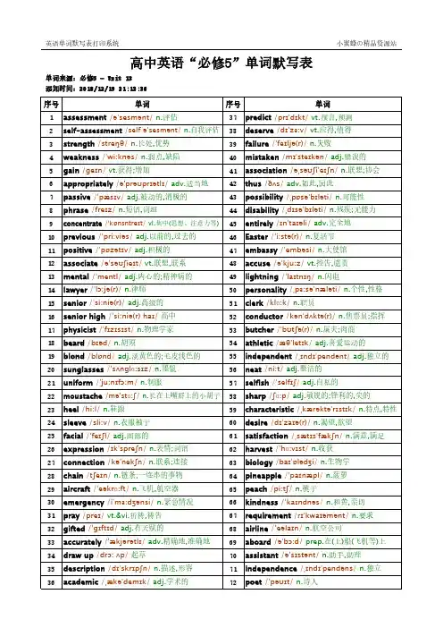 64_B5_高中北师大版_1_英文+音标+中文(彩色)_必修5_英语练习题单元测试卷词汇单词表(双面打印)