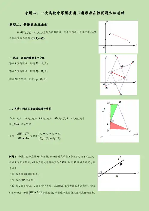 专题二：一次函数中等腰直角三角形存在性问题方法总结 