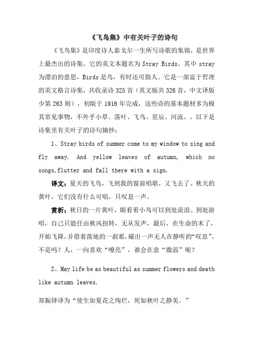 飞鸟集中有关叶子的诗句