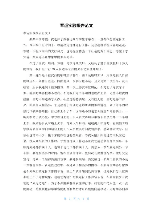 春运实践报告范文