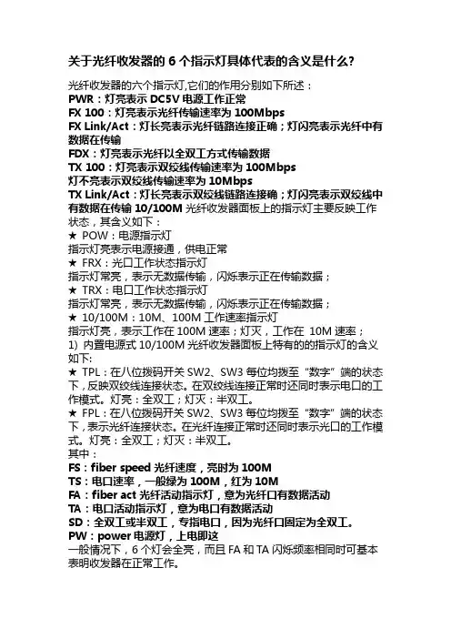 关于光纤收发器的6个指示灯具体代表的含义是什么