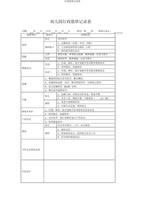 行政值班记录表