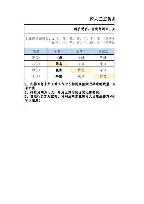 四人三班倒周固定排班表