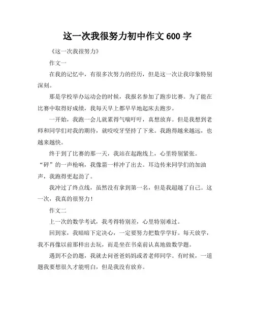 这一次我很努力初中作文600字