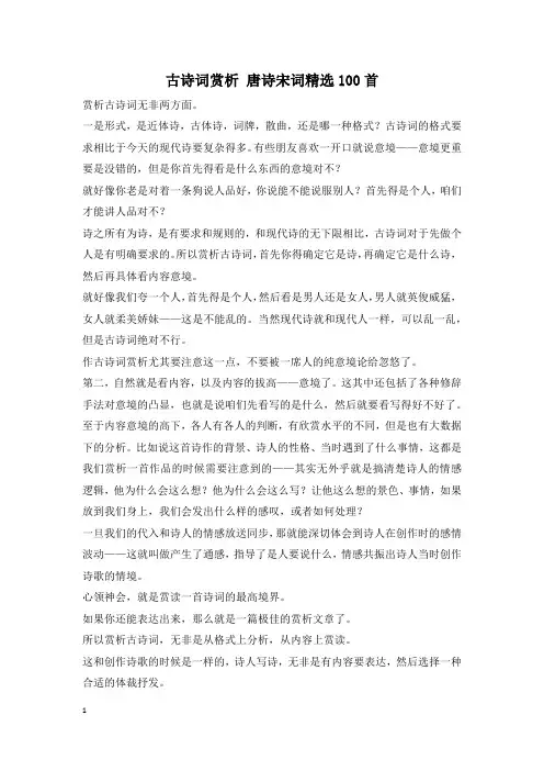 古诗词赏析 唐诗宋词精选100首