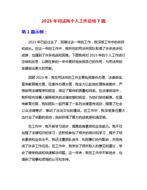 2023年司法所个人工作总结7篇