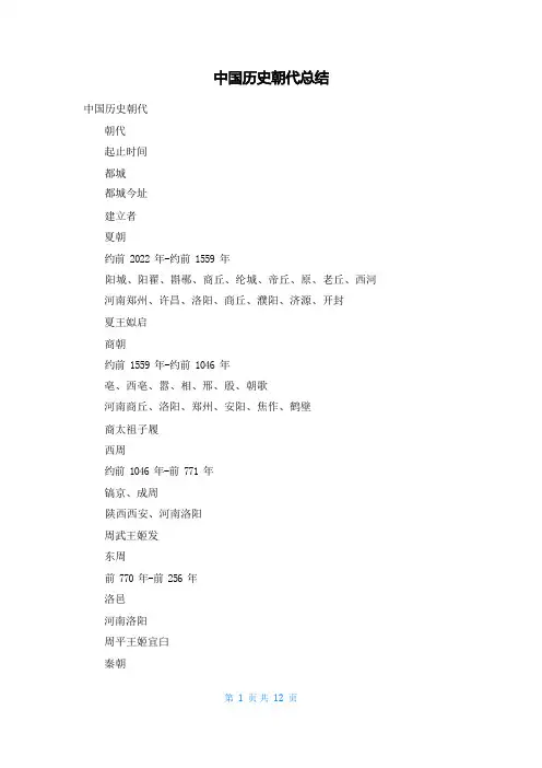 中国历史朝代总结