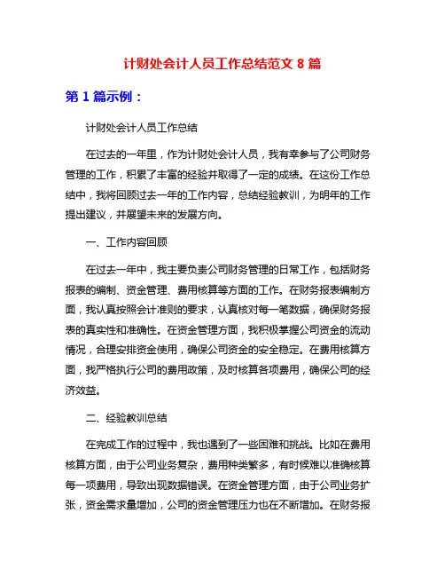计财处会计人员工作总结范文8篇